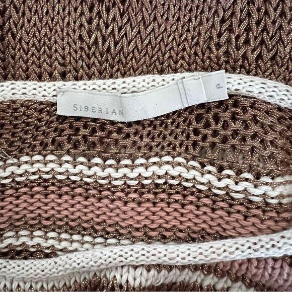 SIBERIAN Knitted Woman Sweater Dark Gold Color Striped In Nudes Printed Size S - Picture 6 of 7